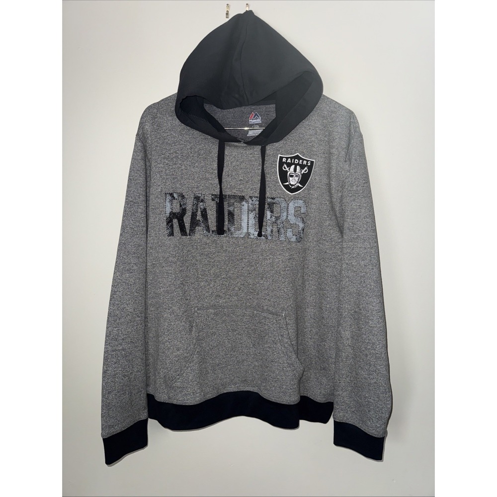 Majestic Raiders Hoodie Mens Large Gray Las Vegas Los Angeles Oakland